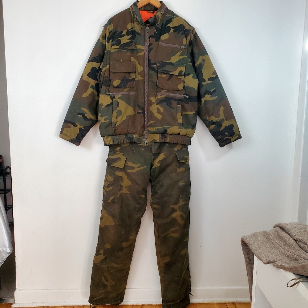 Rare vintage 80's Canadian army cargo pants woodland camouflage lining &…